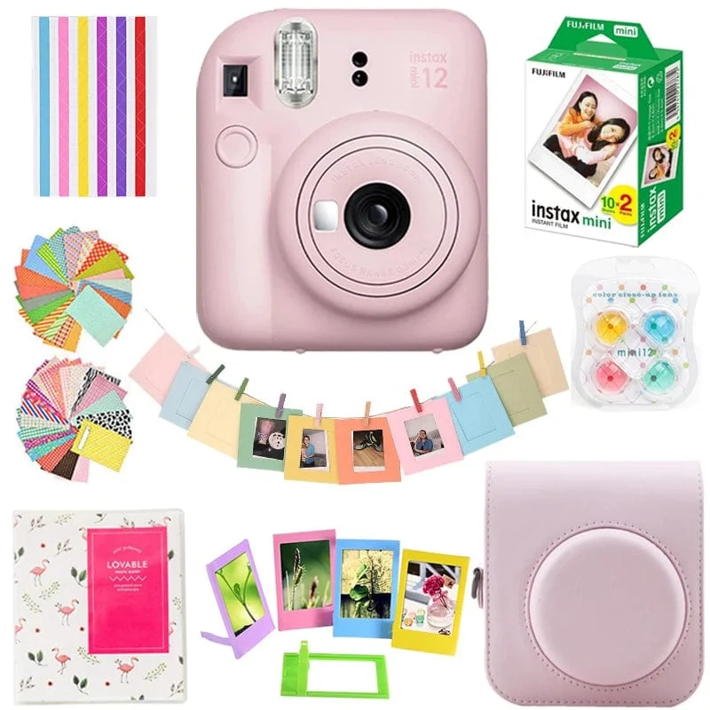 Fujifilm Instax Mini 12 Kamera Pink/Blau/Mint/Weiß/Lila + 20 Blatt Instax Mini Film + Album + Tasche + 10 in 1 Kits