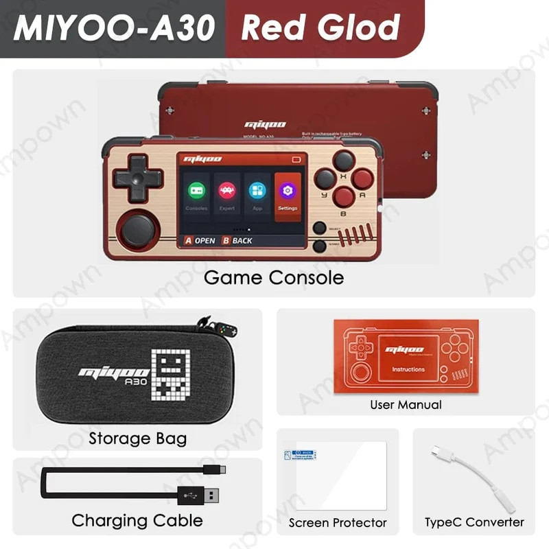 MIYOO A30 Handheld-Spielkonsole 2.8 Zoll IPS-Bildschirm Linux-System Horizontal Retro-Emulator Videokonsole Vibrationsmotor Kindergeschenke