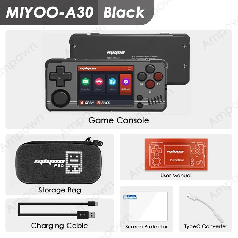 MIYOO A30 Handheld-Spielkonsole 2.8 Zoll IPS-Bildschirm Linux-System Horizontal Retro-Emulator Videokonsole Vibrationsmotor Kindergeschenke