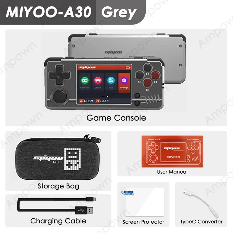 MIYOO A30 Handheld-Spielkonsole 2.8 Zoll IPS-Bildschirm Linux-System Horizontal Retro-Emulator Videokonsole Vibrationsmotor Kindergeschenke