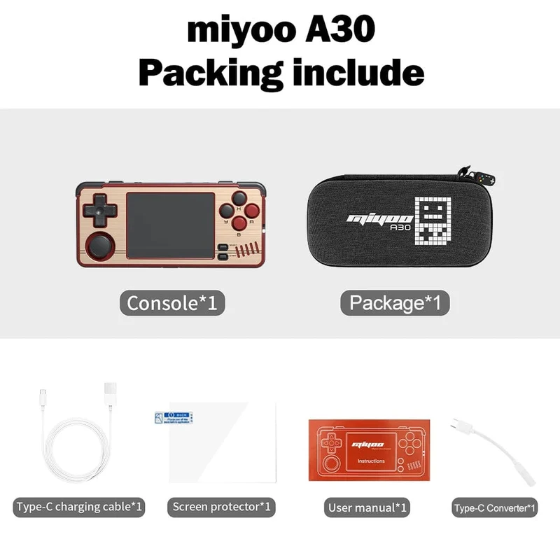MIYOO A30 Handheld-Spielkonsole 2.8 Zoll IPS-Bildschirm Linux-System Horizontal Retro-Emulator Videokonsole Vibrationsmotor Kindergeschenke