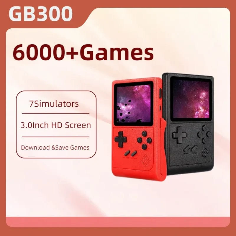 GB300 Tragbarer Handheld-Spielspieler 3.0-Zoll-Bildschirm TV-Videospielkonsole AV-Ausgang Retro-Spielkonsole Eingebaute 8G 6000+ Spiele