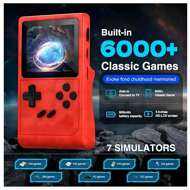 GB300 Tragbarer Handheld-Spielspieler 3.0-Zoll-Bildschirm TV-Videospielkonsole AV-Ausgang Retro-Spielkonsole Eingebaute 8G 6000+ Spiele