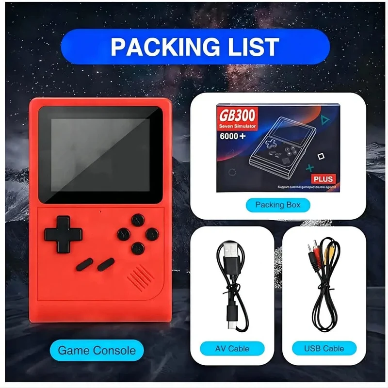 GB300 Tragbarer Handheld-Spielspieler 3.0-Zoll-Bildschirm TV-Videospielkonsole AV-Ausgang Retro-Spielkonsole Eingebaute 8G 6000+ Spiele