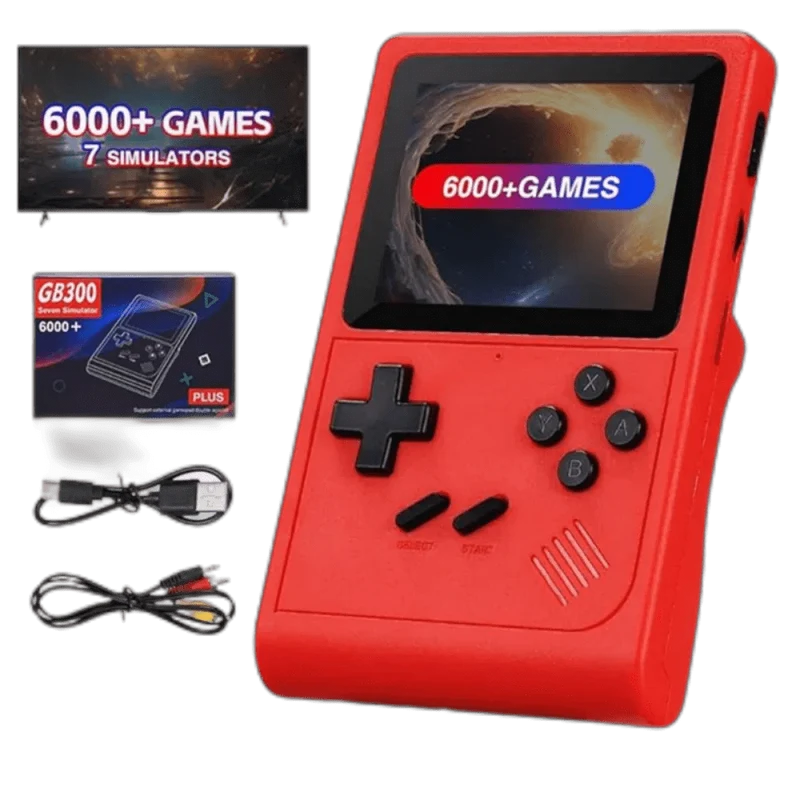 GB300 Tragbarer Handheld-Spielspieler 3.0-Zoll-Bildschirm TV-Videospielkonsole AV-Ausgang Retro-Spielkonsole Eingebaute 8G 6000+ Spiele