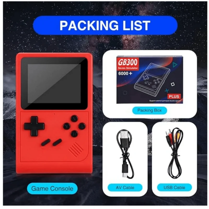 GB300 Tragbarer Handheld-Spielspieler 3.0-Zoll-Bildschirm TV-Videospielkonsole AV-Ausgang Retro-Spielkonsole Eingebaute 8G 6000+ Spiele