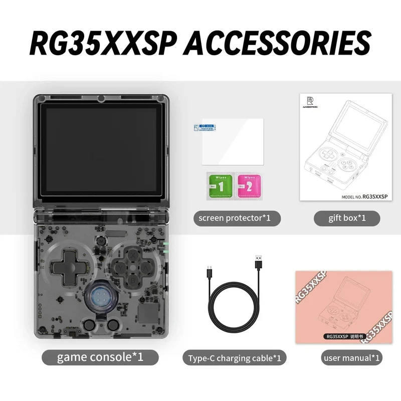 ANBERNIC RG35XXSP Flip-Spielekonsole 3.5-Zoll-IPS-Bildschirm Mini-HDMI-Ausgang WiFi Bluetooth 4.2 E-Book Linux Videokonsole Player Geschenke
