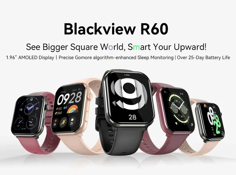 [Weltpremiere] Blackview Smartwatch R60 Uhr 1.96'' AMOLED-Display 800mAh Bluetooth-Telefonanrufe Gesundheits- und Fitness-Tracking