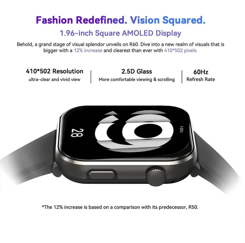 [Weltpremiere] Blackview Smartwatch R60 Uhr 1.96'' AMOLED-Display 800mAh Bluetooth-Telefonanrufe Gesundheits- und Fitness-Tracking