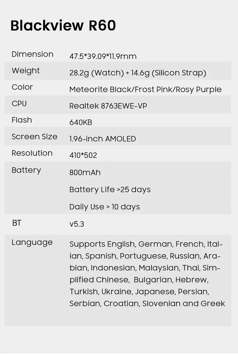 [Weltpremiere] Blackview Smartwatch R60 Uhr 1.96'' AMOLED-Display 800mAh Bluetooth-Telefonanrufe Gesundheits- und Fitness-Tracking