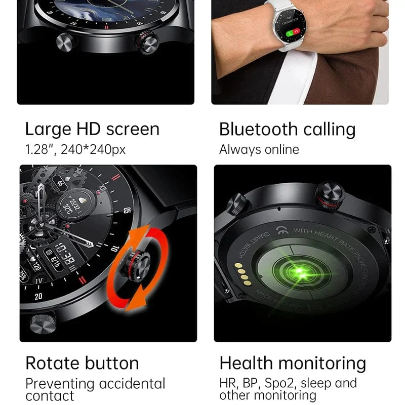 NFC Bluetooth Call Smart Watch Herren Vollbild GPS Sportarmband Wasserdicht EKG Gesundheitsmonitor SmartWatch für iOS Android 2024