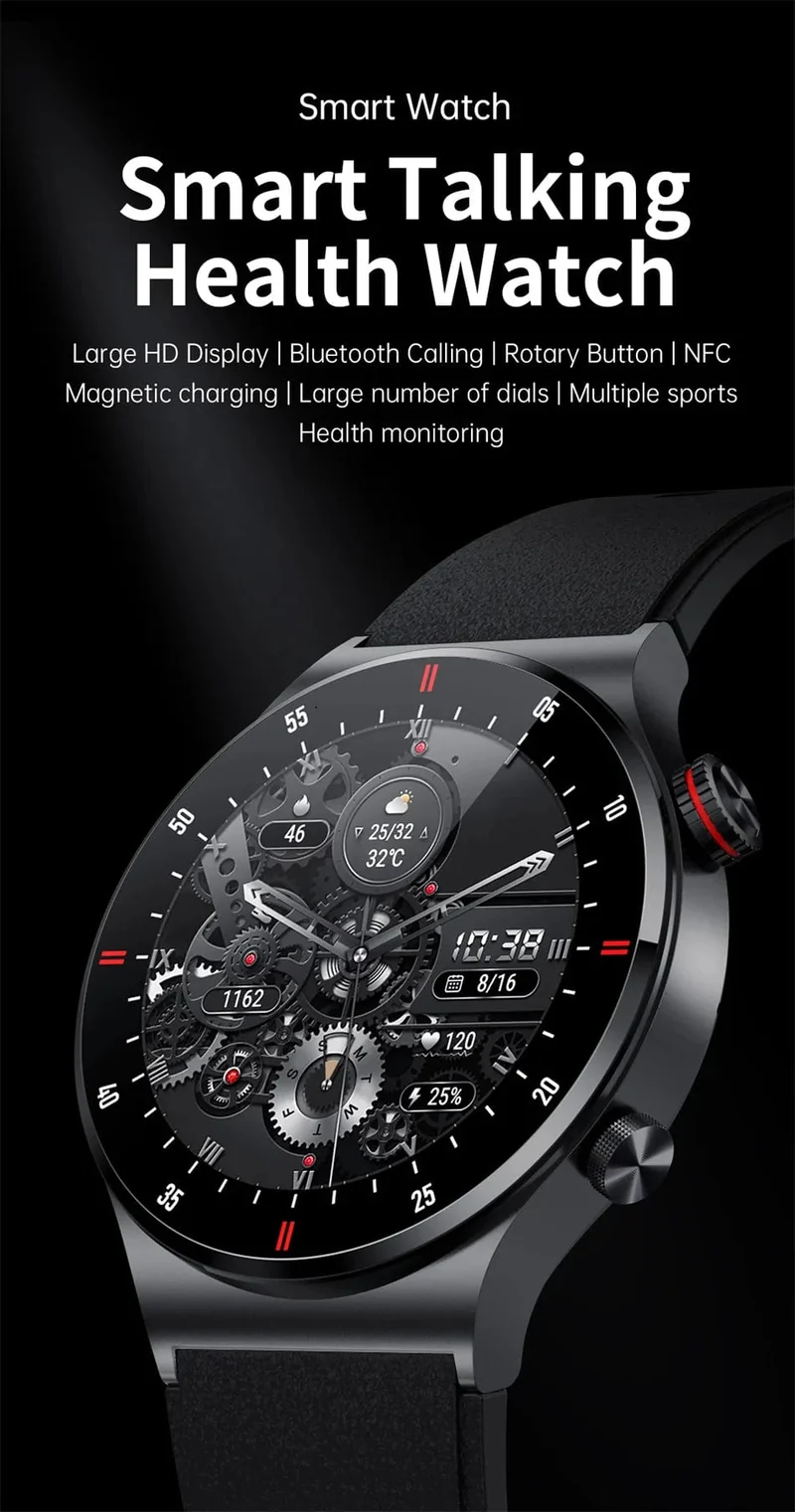 NFC Bluetooth Call Smart Watch Herren Vollbild GPS Sportarmband Wasserdicht EKG Gesundheitsmonitor SmartWatch für iOS Android 2024