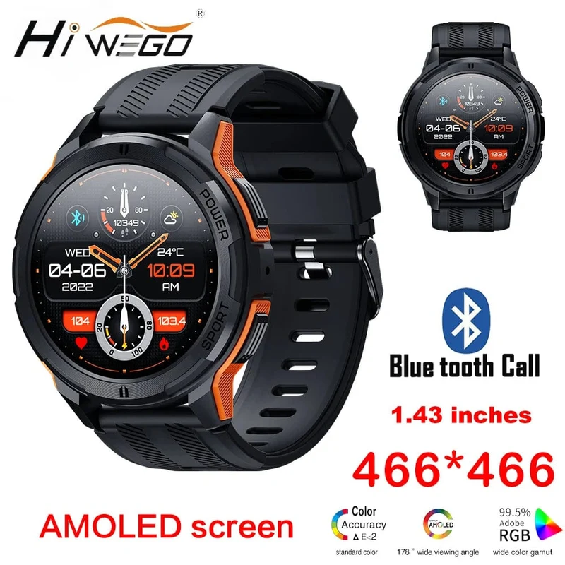 C25 Smartwatches für Männer AMOLED-Bildschirm 1.43 Zoll 1ATM Wasserdicht Pulsmesser Sport Smartwatch Bluetooth Anruf Frauen Fitness