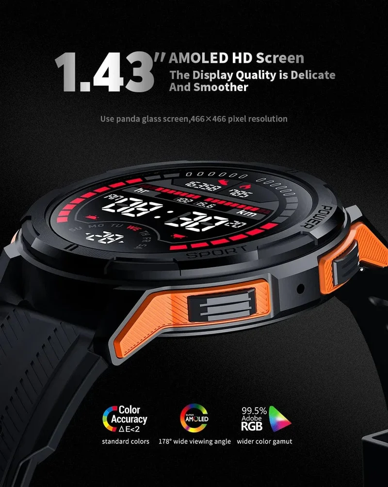 C25 Smartwatches für Männer AMOLED-Bildschirm 1.43 Zoll 1ATM Wasserdicht Pulsmesser Sport Smartwatch Bluetooth Anruf Frauen Fitness