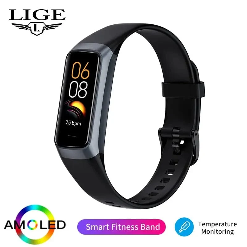 LIGE Amoled Smart Watch Männer 2023 Smart Band Frauen Herzfrequenz Blutdruck Smartwartch Wasserdicht Smart Armband Sport Fitness Tracker