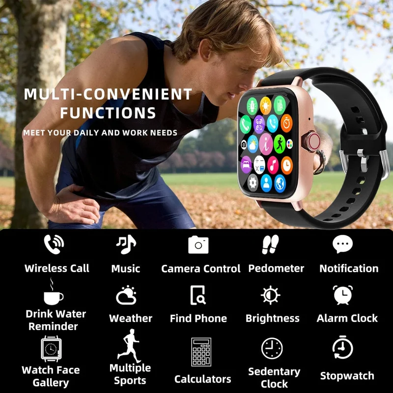 1.83 Zoll wasserdichte Smartwatch mit Nachrichtenannahme, Anrufüberwachung, Sport-Schrittzähler, Informationswarnungen für iPhone und Android