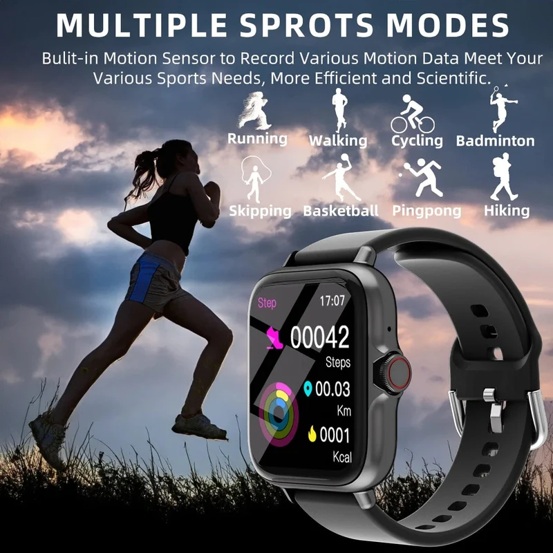 1.83 Zoll wasserdichte Smartwatch mit Nachrichtenannahme, Anrufüberwachung, Sport-Schrittzähler, Informationswarnungen für iPhone und Android