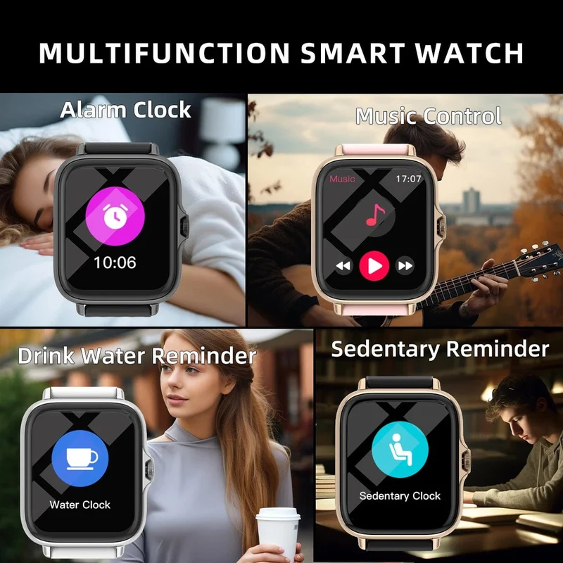 1.83 Zoll wasserdichte Smartwatch mit Nachrichtenannahme, Anrufüberwachung, Sport-Schrittzähler, Informationswarnungen für iPhone und Android