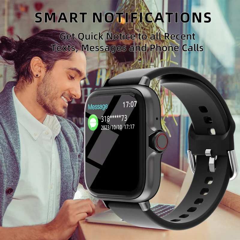 1.83 Zoll wasserdichte Smartwatch mit Nachrichtenannahme, Anrufüberwachung, Sport-Schrittzähler, Informationswarnungen für iPhone und Android