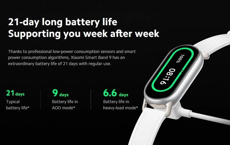 Globale Version Xiaomi Smart Band 9 1.62'' AMOLED-Display Bis zu 21 Tage Akkulaufzeit* Herzfrequenz- und SpO₂-Überwachung* Über 150 Sportmodi