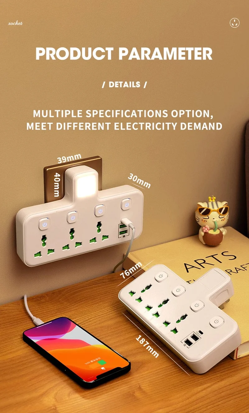 EU US UK Au Stecker AC Steckdose Steckdosenleiste Multiprise Wandsteckdose Universal Netzwerkfilter mit USB Ladegerät Separater Schalter Adapter