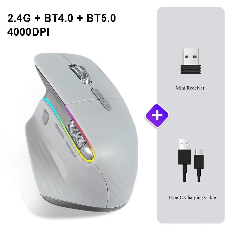 Kabellose Maus Bluetooth + 2.4G Tri-Mode-Maus Stummschaltmäuse Ergonomische Gaming-Maus USB-C Wiederaufladbar 5 DPI Für Laptop PC Notebook
