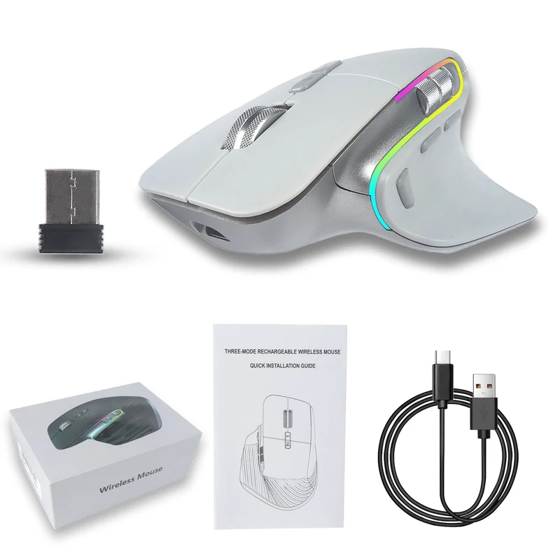 Kabellose Maus Bluetooth + 2.4G Tri-Mode-Maus Stummschaltmäuse Ergonomische Gaming-Maus USB-C Wiederaufladbar 5 DPI Für Laptop PC Notebook