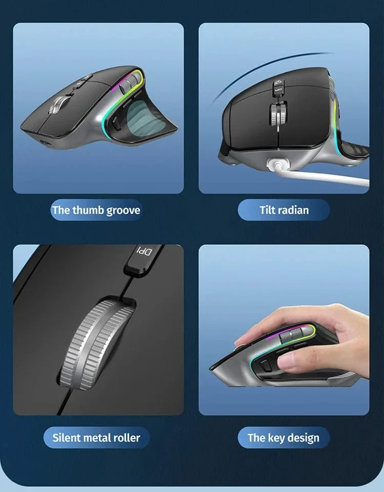 Kabellose Maus Bluetooth + 2.4G Tri-Mode-Maus Stummschaltmäuse Ergonomische Gaming-Maus USB-C Wiederaufladbar 5 DPI Für Laptop PC Notebook