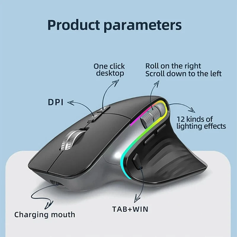 Kabellose Maus Bluetooth + 2.4G Tri-Mode-Maus Stummschaltmäuse Ergonomische Gaming-Maus USB-C Wiederaufladbar 5 DPI Für Laptop PC Notebook