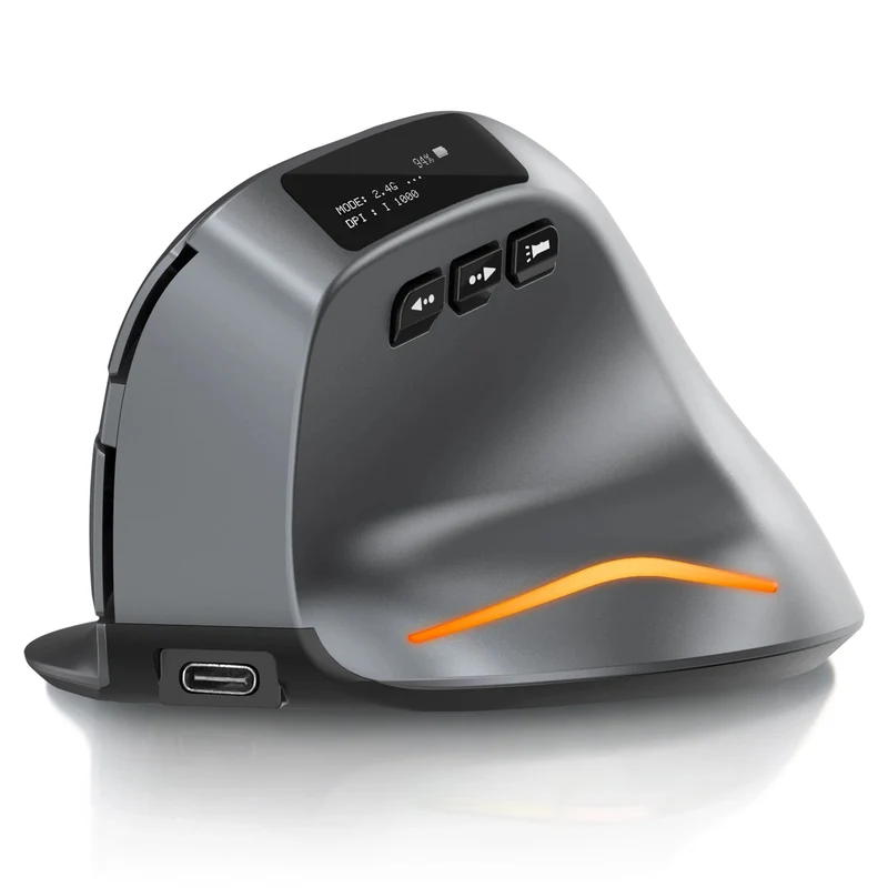 Lefon Vertikale Bluetooth-Maus, kabellose ergonomische Mäuse mit OLED-Bildschirm, RGB, optische USB-Wiederaufladbare Maus für PC, Laptop, Gaming