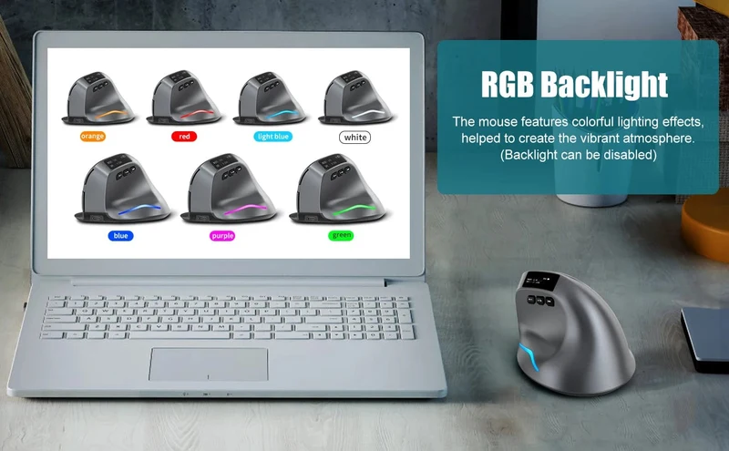 Lefon Vertikale Bluetooth-Maus, kabellose ergonomische Mäuse mit OLED-Bildschirm, RGB, optische USB-Wiederaufladbare Maus für PC, Laptop, Gaming