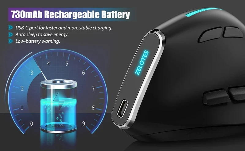 Lefon Vertikale Bluetooth-Maus, kabellose ergonomische Mäuse mit OLED-Bildschirm, RGB, optische USB-Wiederaufladbare Maus für PC, Laptop, Gaming