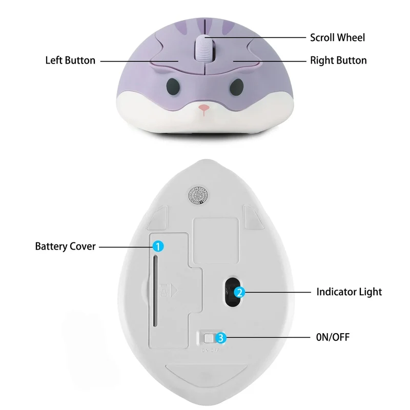 Niedliche 2.4G Wireless Bluetooth-Maus Mini Optical Silent Gaming-Mäuse 3D-Cartoon-Hamster-Maus für PC Laptop Tablet Computer Büro