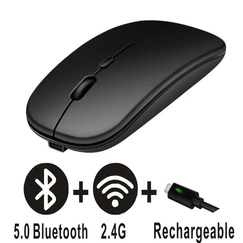 Wiederaufladbare Bluetooth-Maus, kabellos, Dual-Modus, 5.2, leise, ergonomische Computer-Gaming-Maus, 2.4 USB für PC-Laptops