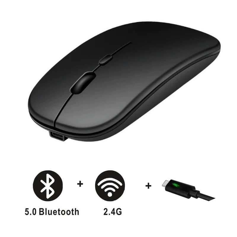 Wiederaufladbare Bluetooth-Maus, kabellos, Dual-Modus, 5.2, leise, ergonomische Computer-Gaming-Maus, 2.4 USB für PC-Laptops