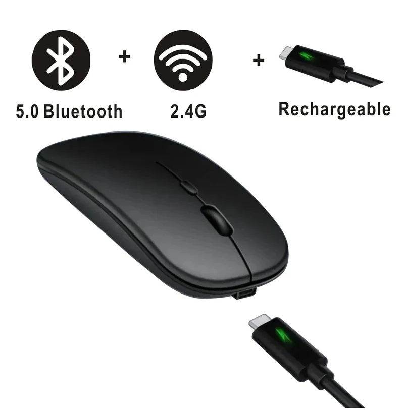 Wiederaufladbare Bluetooth-Maus, kabellos, Dual-Modus, 5.2, leise, ergonomische Computer-Gaming-Maus, 2.4 USB für PC-Laptops