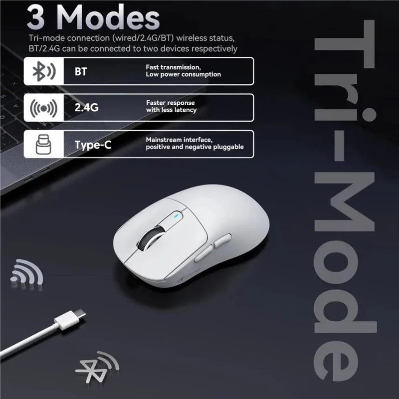 Attack Shark X3 Bluetooth-Maus, PixArt PAW3395, Tri-Mode-Verbindung, kabelgebunden 8 kHz/kabellos 4 kHz, Makro-Gaming-Maus