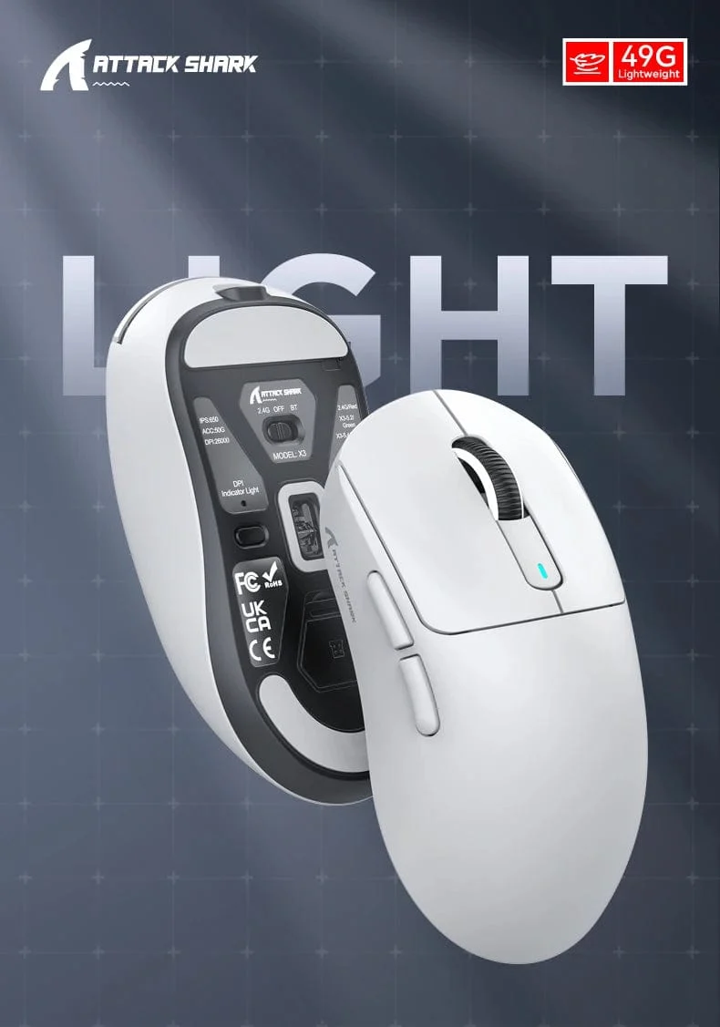 Attack Shark X3 Bluetooth-Maus, PixArt PAW3395, Tri-Mode-Verbindung, kabelgebunden 8 kHz/kabellos 4 kHz, Makro-Gaming-Maus