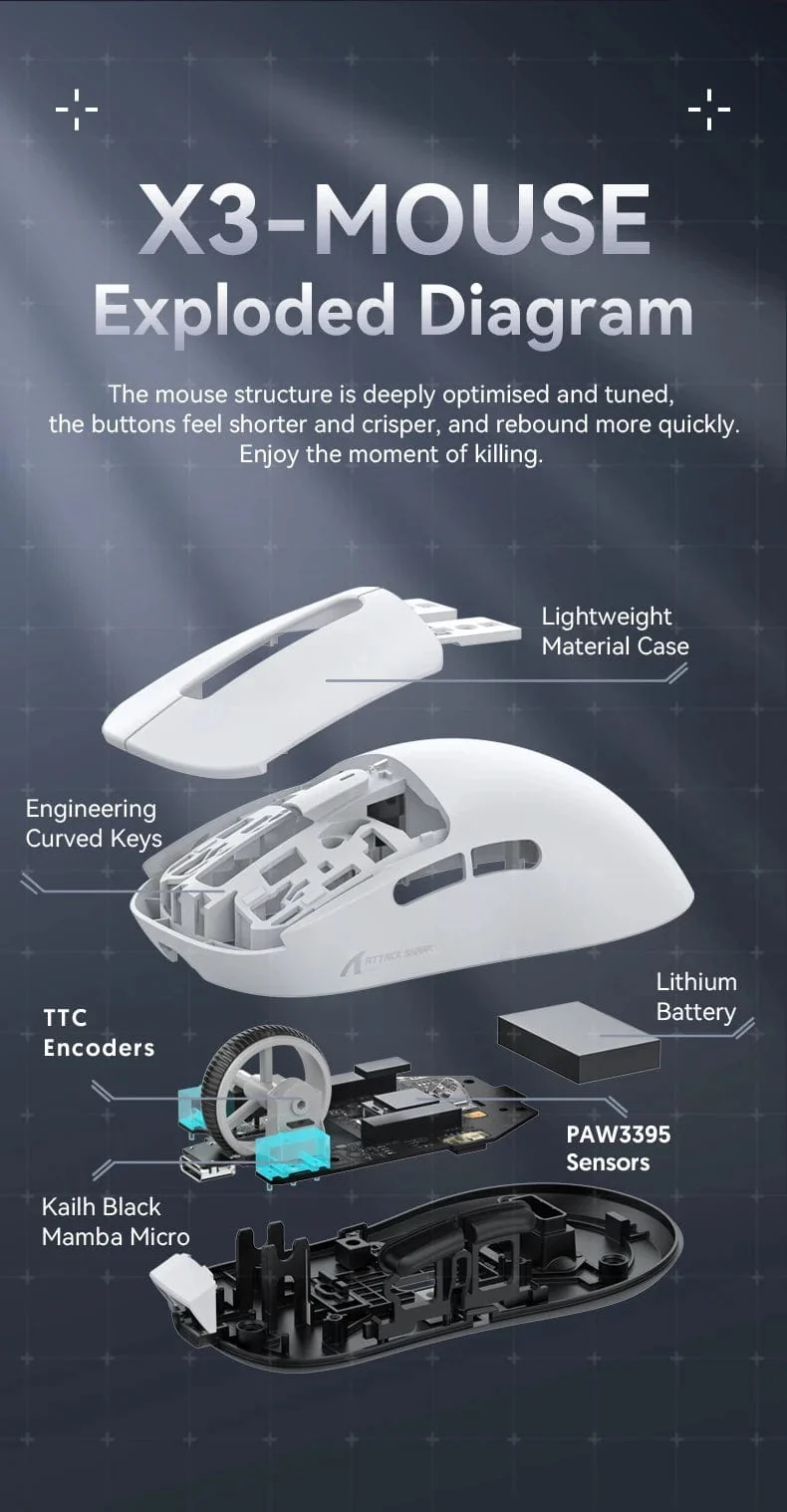 Attack Shark X3 Bluetooth-Maus, PixArt PAW3395, Tri-Mode-Verbindung, kabelgebunden 8 kHz/kabellos 4 kHz, Makro-Gaming-Maus