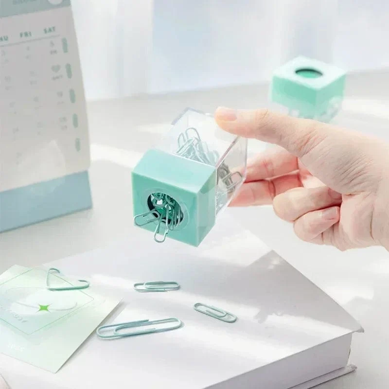 1 Stück Macaron-Farbe, kreativer magnetischer Büroklammerhalter, Box für Büro, Schule, kleine Gegenstände, praktische Aufbewahrung, gratis 20 farbige Büroklammern