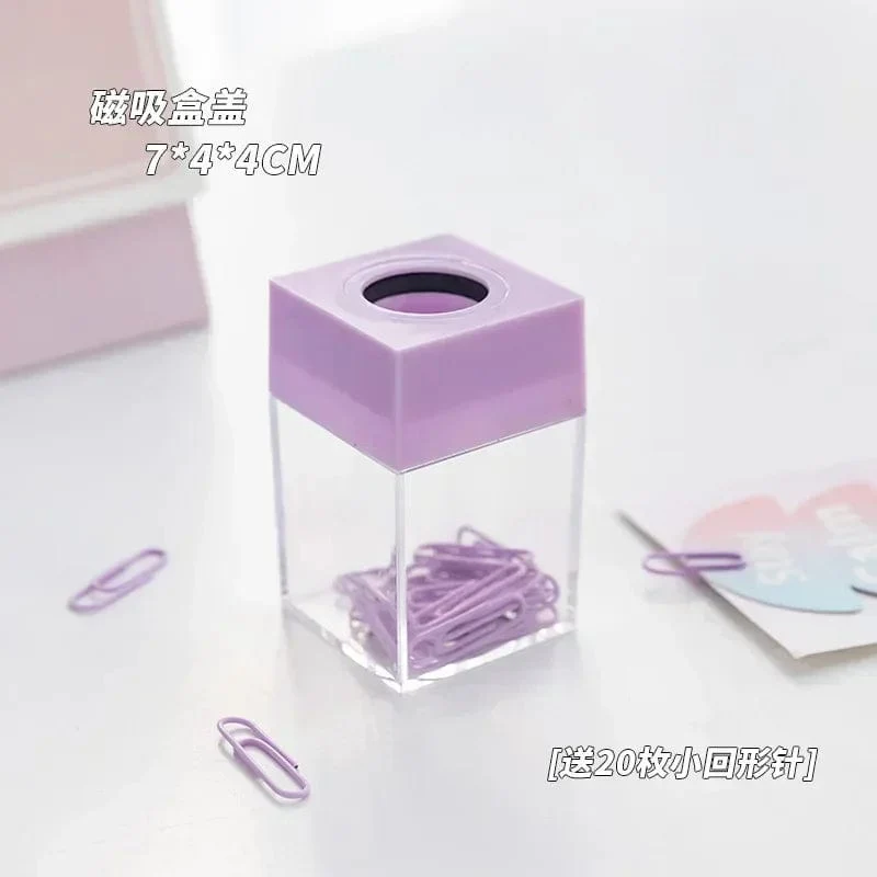 1 Stück Macaron-Farbe, kreativer magnetischer Büroklammerhalter, Box für Büro, Schule, kleine Gegenstände, praktische Aufbewahrung, gratis 20 farbige Büroklammern