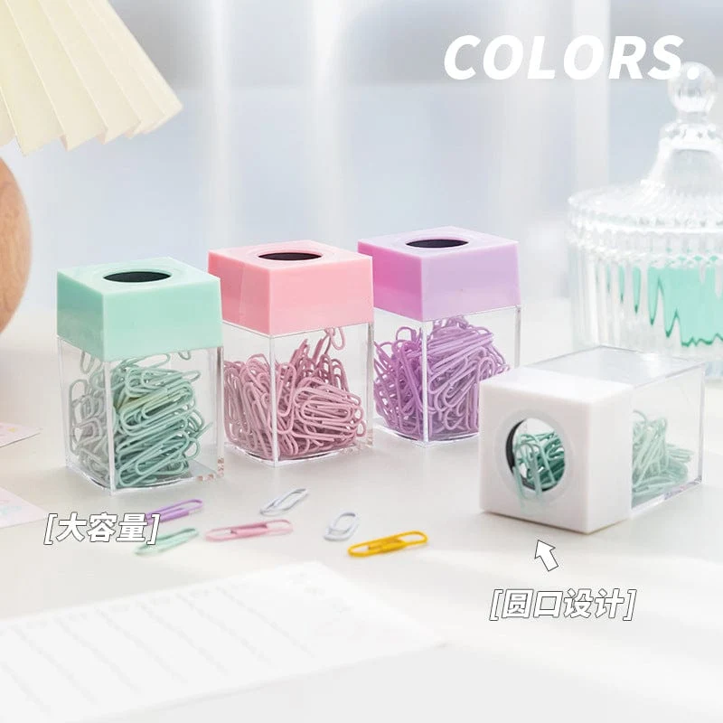 1 Stück Macaron-Farbe, kreativer magnetischer Büroklammerhalter, Box für Büro, Schule, kleine Gegenstände, praktische Aufbewahrung, gratis 20 farbige Büroklammern