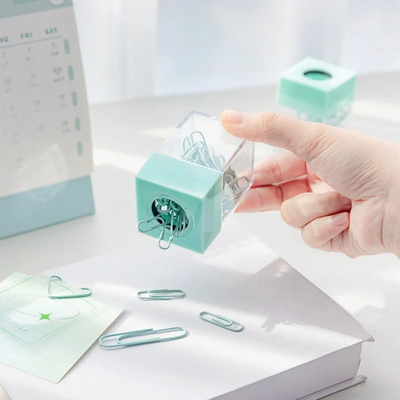 1 Stück Macaron-Farbe, kreativer magnetischer Büroklammerhalter, Box für Büro, Schule, kleine Gegenstände, praktische Aufbewahrung, gratis 20 farbige Büroklammern