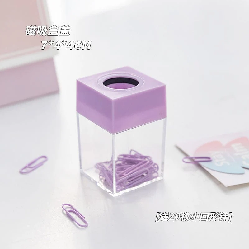 1 Stück Macaron-Farbe, kreativer magnetischer Büroklammerhalter, Box für Büro, Schule, kleine Gegenstände, praktische Aufbewahrung, gratis 20 farbige Büroklammern