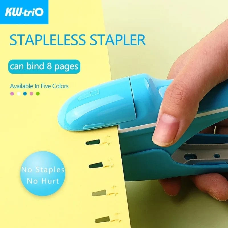 KW-triO Heftgerät ohne Klammern, sicheres Heften von Papier, tragbares Heftgerät aus Kunststoff ohne Klammern, zum Binden von 8 Blatt Papier, Bürobedarf