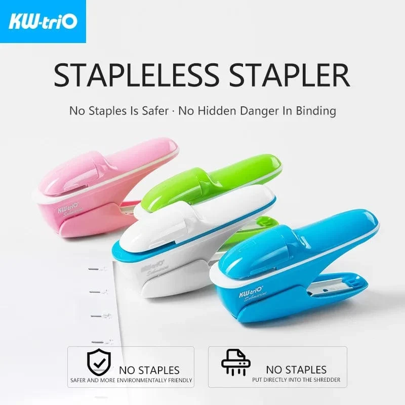 KW-triO Heftgerät ohne Klammern, sicheres Heften von Papier, tragbares Heftgerät aus Kunststoff ohne Klammern, zum Binden von 8 Blatt Papier, Bürobedarf