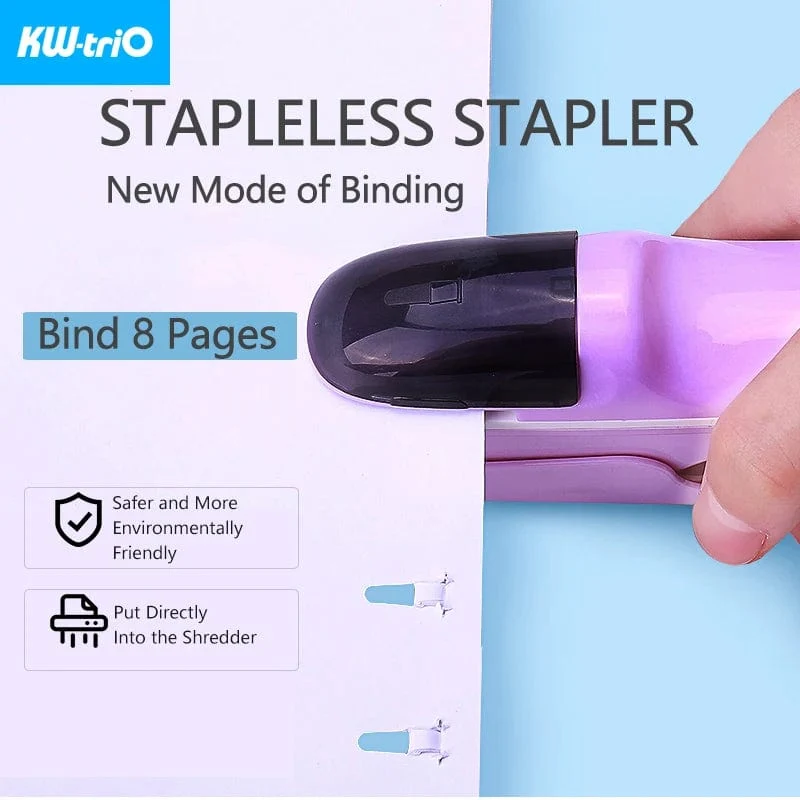 KW-triO Heftgerät ohne Klammern, sicheres Heften von Papier, tragbares Heftgerät aus Kunststoff ohne Klammern, zum Binden von 8 Blatt Papier, Bürobedarf
