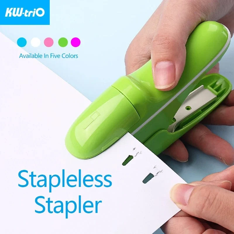 KW-triO Heftgerät ohne Klammern, sicheres Heften von Papier, tragbares Heftgerät aus Kunststoff ohne Klammern, zum Binden von 8 Blatt Papier, Bürobedarf