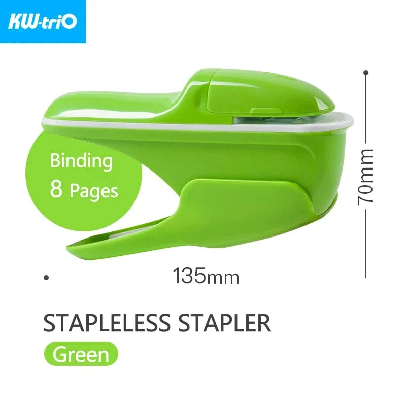 KW-triO Heftgerät ohne Klammern, sicheres Heften von Papier, tragbares Heftgerät aus Kunststoff ohne Klammern, zum Binden von 8 Blatt Papier, Bürobedarf