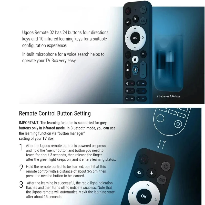 UGOOS UR02 Bluetooth BT Fernbedienung Ersatz für Ugoos TOX1 TOX3 TOX4 AM8 PRO AM6B PLUS X4 X4Q Cube Pro Extra TV Box